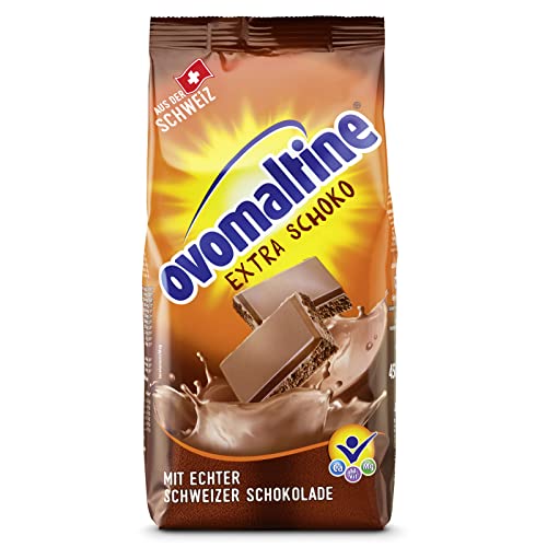 Ovomaltine Extra Schoko Trinkschokolade - Kakao-Pulver mit der extra Portion Schweizer Schokolade, Malz und hochwertigem Cacao für heiße Schokolade, nachhaltig 450g von Ovomaltine