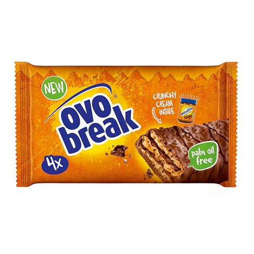 Ovomaltine OVO BREAK Waffel & Schoko-Riegel - knuspriger Snack mit dem unverwechselbaren Geschmack unserer beliebten Crunchy Cream, natürlich ohne Palmöl (4 x 39g) von Ovomaltine