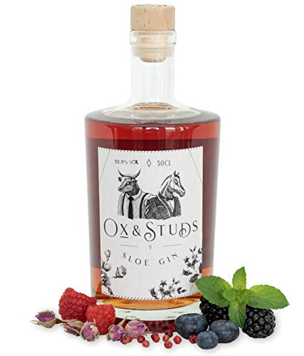 Ox & Studs® Sloe Gin - [1 x 0,5 L] - Premium Sloe Gin aus dem Schwarzwald - Traditionell mit handverlesenen Schlehen - Beerig, mild eine einzigartige Geschmacksexplosion von Ox & Studs