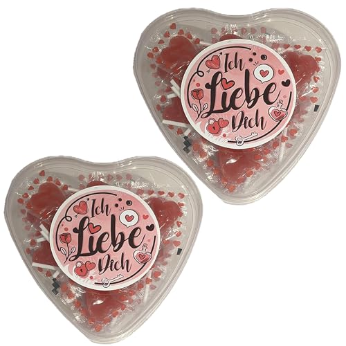 2 x Oyoy Herz Lutscher in Geschenkdose mit “Ich liebe dich” Sticker (200g, Himbeere) - Rosa Lollipop als Valentinstag Süssigkeiten & Hochzeit Tischdeko, Gastgeschenke - Lolli Süßigkeiten Großpackung von OYOY