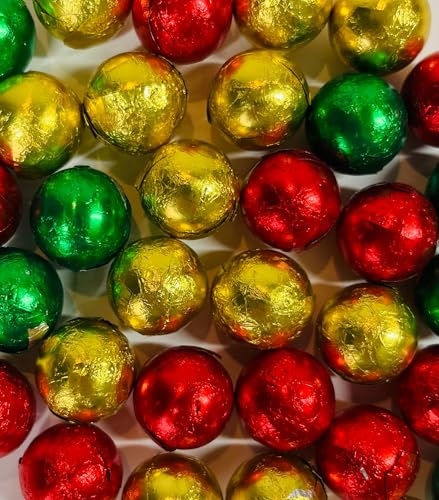 5x 100g bunte Schokokugeln aus Milchschokolade I ca. 90 Stück I Fair Trade Kakao I Ideal als Weihnachtsteller und Adventskalender Füllung, für Nikolaus Geschenke I mit OYOY Weihnachtssticker von OYOY