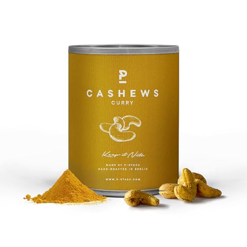 P-STASH Cashew Curry, Edle Cashewkerne 55g, fettfreie Trommelröstung, Nussmischung mit einzigartigen Gewürzkombinationen, Premium Nuts made in Berlin von P-Stash
