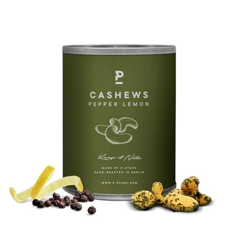 P-STASH Cashew Pfeffer Zitrone, Edle Cashewkerne 55g, fettfreie Trommelröstung, Nussmischung mit einzigartigen Gewürzkombinationen, Premium Nuts made in Berlin von P-Stash