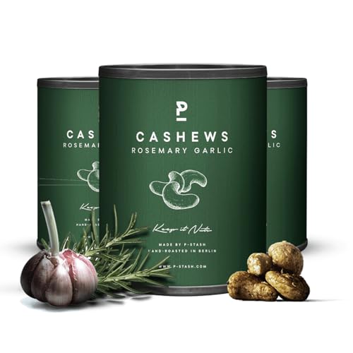 P-STASH Cashew Rosmarin Knoblauch, Edle Cashewkerne 3x55g, fettfreie Trommelröstung, Nussmischung mit einzigartigen Gewürzkombinationen, Premium Nuts made in Berlin P-STASH Cashew Rosmarin Knoblauch, Edle Cashewkerne 3x55g, fettfreie Trommelröstung, Nussmischung mit einzigartigen Gewürzkombinationen, Premium Nuts made in Berlin von P-Stash