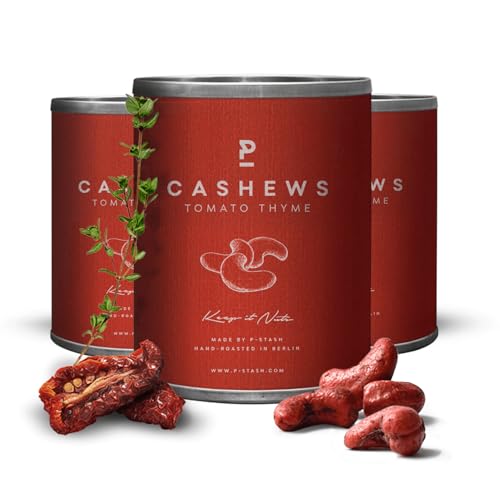 P-STASH Cashew Tomate Thymian, Edle Cashewkerne 3x55g, fettfreie Trommelröstung, Nussmischung mit einzigartigen Gewürzkombinationen, Premium Nuts made in Berlin P-STASH Cashew Tomate Thymian, Edle Cashewkerne 3x55g, fettfreie Trommelröstung, Nussmischung mit einzigartigen Gewürzkombinationen, Premium Nuts made in Berlin von P-Stash