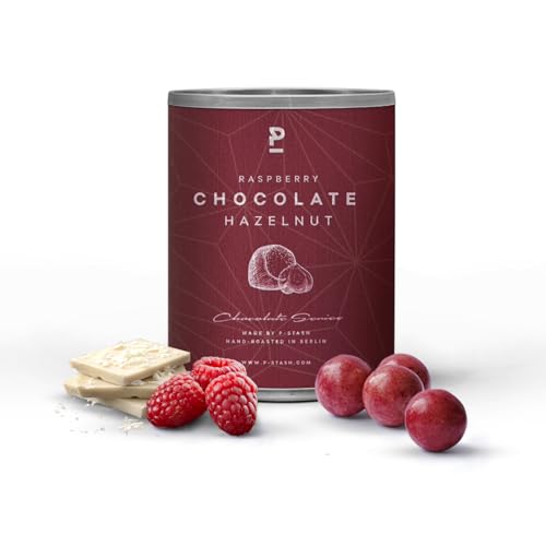 P-STASH Haselnuss weiße Schokolade mit Himbeere, Edle Haselnüsse 60g, fettfreie Trommelröstung, Nussmischung mit einzigartigen Gewürzkombinationen, Premium Nuts made in Berlin von P-Stash