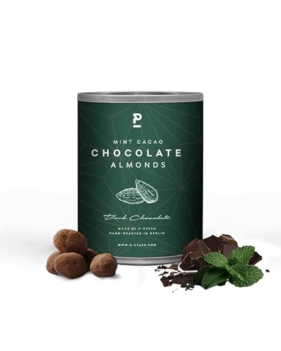 P-STASH Mandel Dunkle Schokolade Minze Kakao, Edle Mandeln geröstet 60g, fettfreie Trommelröstung, Nussmischung mit einzigartigen Gewürzkombinationen, Premium Nuts made in Berlin von P-Stash