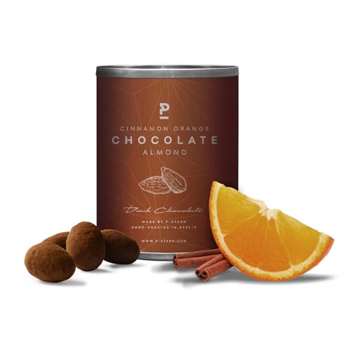 P-STASH Mandel Dunkle Schokolade Zimt Orange, Edle Mandeln geröstet 60g, fettfreie Trommelröstung, Nussmischung mit einzigartigen Gewürzkombinationen, Premium Nuts made in Berlin von P-Stash