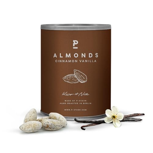 P-STASH Mandel Zimt Vanille, Edle Mandeln geröstet 60g, fettfreie Trommelröstung, Nussmischung mit einzigartigen Gewürzkombinationen, Premium Nuts made in Berlin von P-Stash