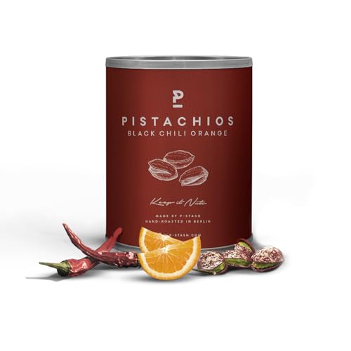 P-STASH Pistazien Chili Orange, Edle Nüsse 50g, fettfreie Trommelröstung, Nussmischung mit einzigartigen Gewürzkombinationen, Premium Nuts made in Berlin von P-Stash