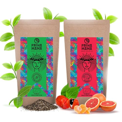 Zweierpack Guayusa Pachamama | Guayusa Pachamama Energia und Pure | Traditioneller Guayusa Tee und mit Guarana | Bio Ilex guayusa | Natürliches Koffein | Kaffeealternative | 2x500g | 1kg von PACHAMAMA