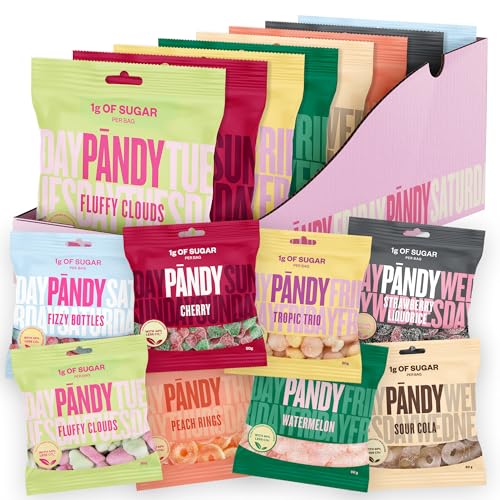 PÄNDY 8 MIX Low Carb Süßigkeiten - Gesunde Süßigkeiten Nur 1g Zucker & 85 Kalorien, 14 × 50g - Süßigkeiten ohne zugesetzten Zucker - Low carb Süßigkeiten -Diabetiker Süßigkeiten von PÄNDY