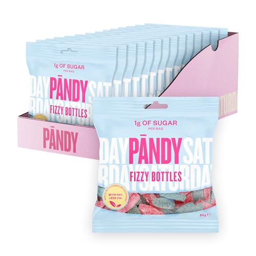 PANDY FIZZY BOTTLES – Low carb süßigkeiten - Gesunde Süßigkeiten Fruchtgummis – Geschmack von säuerlich-erfrischendem Kaugummi, nur 1 g Zucker und 85 Kalorien, 14 × 50 g von PÄNDY