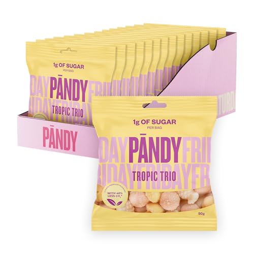 PÄNDY TROPIC TRIO Low Carb Süßigkeiten - Gesunde Süßigkeiten - Maracuja, Nur 1g Zucker & 85 Kalorien, 14 × 50g - Gummibärchen ohne Zucker von PÄNDY