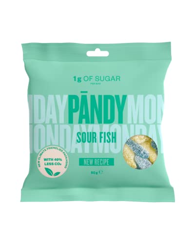 PANDY Candy Sour Fish – Zitronen- und Blaubeeren-Gummibonbons, nur 1 g Zucker und 80 Kalorien, 14 x 50 g von PÄNDY