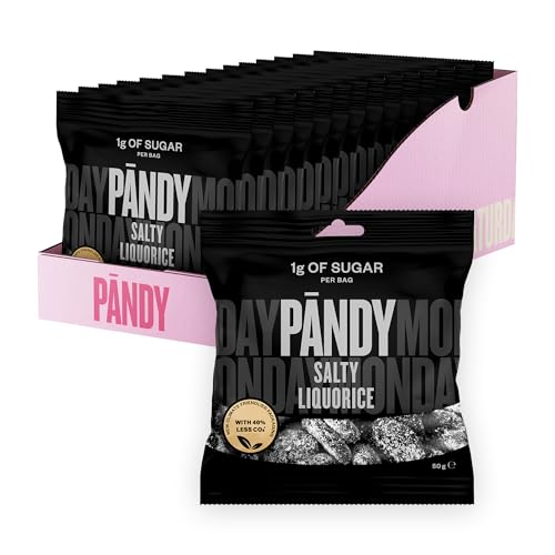 PANDY Zuckerfreie Süssigkeiten - Zuckerfreie Fruchtgummis – Salzlakritz Schädel – Beutel mit Fruchtgummi-Bonbons, nur 1 g Zucker und 80 Kalorien, 14 × 50 g von PÄNDY