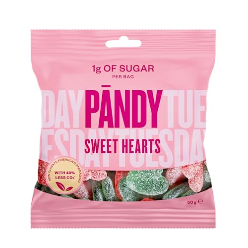 PANDY – Zuckerfreie Fruchtgummis – Süße Herzen – Beutel mit leckeren Himbeer- und Birnen-Fruchtgummis, nur 1 g Zucker und 85 Kalorien,14 ×50g von PÄNDY