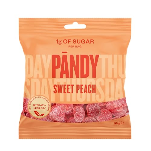PANDY Low Carb Süßigkeiten - Gesunde Süßigkeiten Pfirsich – Leckere pfirsich fruchtgummis, nur 1 g Zucker und 85 Kalorien, 14 × 50 g von PÄNDY