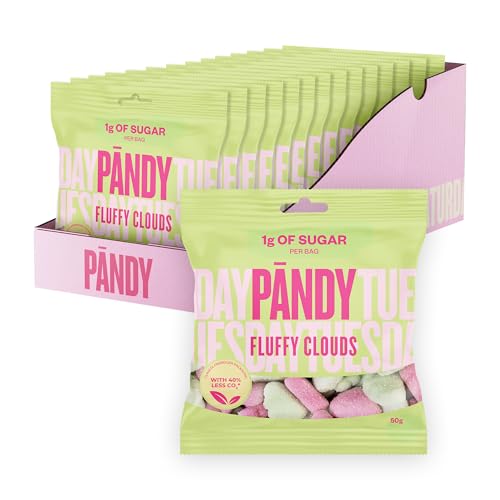 PANDY Low Carb Süßigkeiten - Gesunde Süßigkeiten - Walderdbeere und fruchtigem grünem Apfel – Neue Schaumbonbons, nur 1 g Zucker und 70 Kalorien, 14 × 50 g von PÄNDY