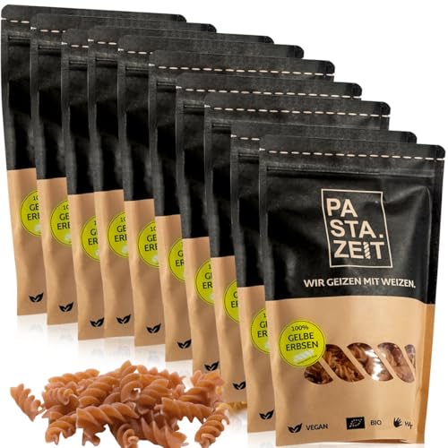 PASTAZEIT Bio Gelbe Erbsennudeln - Fusilli Protein Pasta - High Protein Noodle - Eiweiß Pasta - Ideal für Sportler - wenig Kohlenhydrate - vegetarisch, vegan (10x 250g) von PASTAZEIT