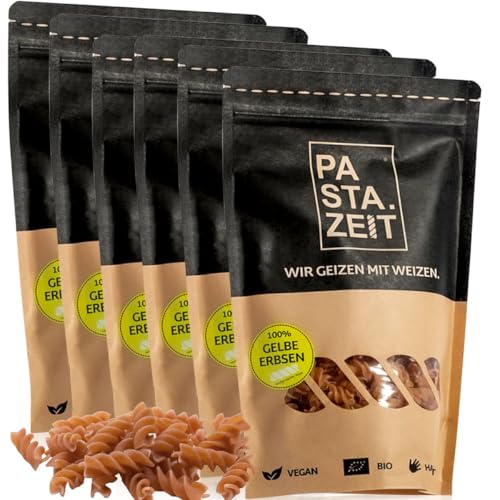PASTAZEIT Bio Gelbe Erbsen Nudeln - Fusilli Protein Pasta - High Protein Noodle - Eiweiß Pasta - Ideal für Sportler - wenig Kohlenhydrate - vegetarisch, vegan (6 x 250g) von PASTAZEIT