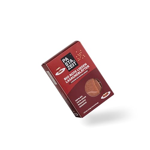 PASTAZEIT Bio Rote Linsen Lasagneblätter glutenfrei - Protein Lasagneplatten aus Bio Rote Linsen - Low Carb Lasagne Nudelteigblätter - handgemacht, vegan (1 x 250g) von PASTAZEIT