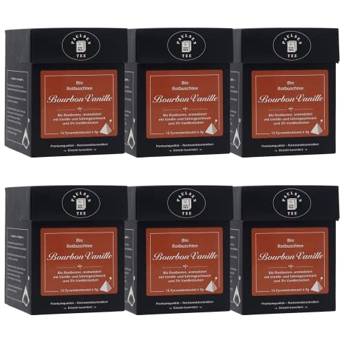 Bio Bourbon Vanille 6 x 45g (148,15 Euro/kg) Paulsen Tee Rotbuschtee einzeln kuvertiert im Pyramidenbeutel - Bio, rückstandskontrolliert & zertifiziert von PAULSEN TEE PURE TEA