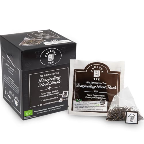 Bio Darjeeling First Flush 15 x 3g, einzeln kuvertiert, Paulsen Tee Schwarzer Tee im Pyramidenbeutel - Bio, rückstandskontrolliert & zertifiziert von PAULSEN TEE PURE TEA