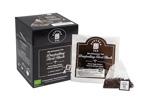Bio Darjeeling First Flush 15 x 3g (155,33 Euro / kg) Paulsen Tee Schwarzer Tee im Pyramidenbeutel - Bio, rückstandskontrolliert & zertifiziert von PAULSEN TEE PURE TEA