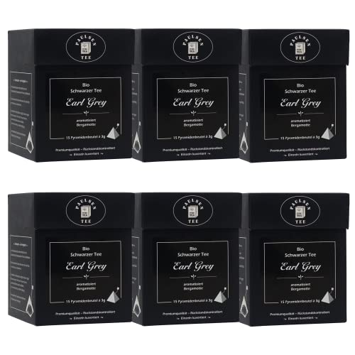 Bio Earl Grey 6 x 45g (148,15 Euro/kg) Paulsen Tee Schwarzer Tee einzeln kuvertiert im Pyramidenbeutel - Bio, rückstandskontrolliert & zertifiziert von PAULSEN TEE PURE TEA