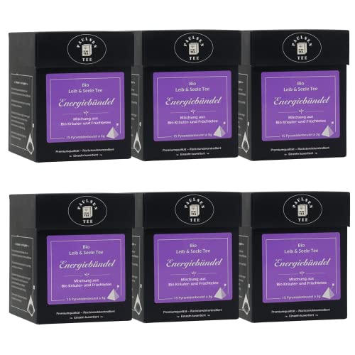 Bio Energiebündel 6 x 45g (129,63 Euro / kg) Paulsen Tee Leib & Seele Tee einzeln kuvertiert im Pyramidenbeutel - Bio, rückstandskontrolliert & zertifiziert von PAULSEN TEE PURE TEA