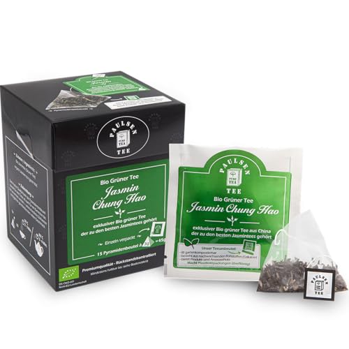 Bio Jasmin Chung Hao 15 x 3g (155,33 Euro/kg) Paulsen Tee Grüner Tee im Pyramidenbeutel - Bio, rückstandskontrolliert & zertifiziert von PAULSEN TEE PURE TEA