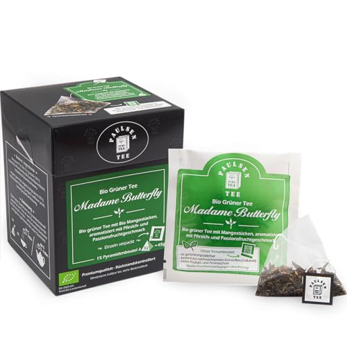 Bio Madame Butterfly 15 x 3g (155,33 Euro / kg) Paulsen Tee Grüner Tee im Pyramidenbeutel - Bio, rückstandskontrolliert & zertifiziert von PAULSEN TEE PURE TEA