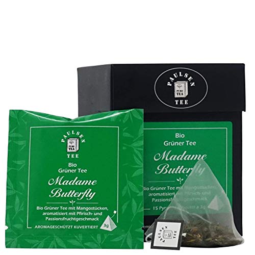 Bio Madame Butterfly 15 x 3g (155,33 Euro / kg) Paulsen Tee Grüner Tee im Pyramidenbeutel - Bio, rückstandskontrolliert & zertifiziert von PAULSEN TEE PURE TEA
