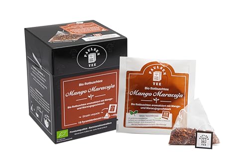 Bio Mango Maracuja 15 x 3g (155,33 Euro/kg) Paulsen Tee Rotbuschtee im Pyramidenbeutel - Bio, rückstandskontrolliert & zertifiziert von PAULSEN TEE PURE TEA