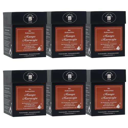 Bio Mango Maracuja 6 x 45g (148,15 Euro/kg) Paulsen Tee Rotbuschtee einzeln kuvertiert im Pyramidenbeutel - Bio, rückstandskontrolliert & zertifiziert von PAULSEN TEE PURE TEA