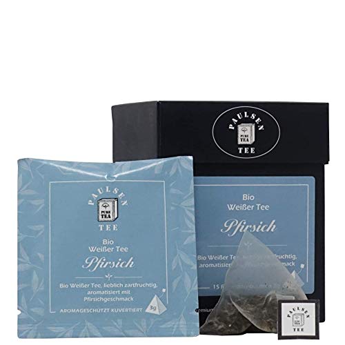 Bio Pfirsich 15 x 3g (155,33 Euro / kg) Paulsen Tee Weißer Tee im Pyramidenbeutel - Bio, rückstandskontrolliert & zertifiziert von PAULSEN TEE PURE TEA