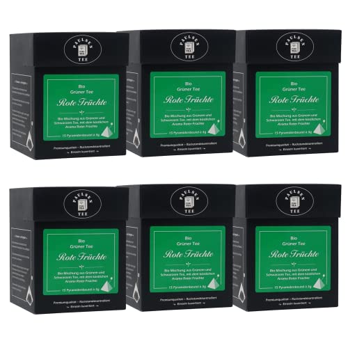 Bio Rote Früchte 6 x 45g (129,63 Euro / kg) Paulsen Tee Grüner Tee einzeln kuvertiert im Pyramidenbeutel - Bio, rückstandskontrolliert & zertifiziert von PAULSEN TEE PURE TEA