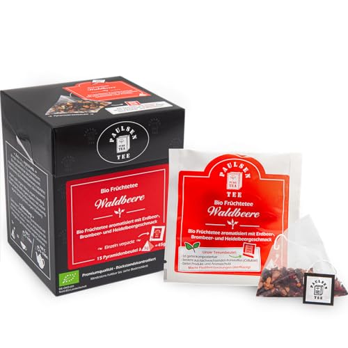 Bio Waldbeere 15 x 3g, einzeln kuvertiert, Paulsen Tee Früchtetee im Pyramidenbeutel - Bio, rückstandskontrolliert & zertifiziert von PAULSEN TEE PURE TEA