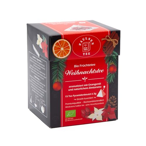 Bio Weihnachtstee 15 x 3g (155,33 EUR/kg) Paulsen Tee Früchtetee im Pyramidenbeutel - Bio, rückstandskontrolliert & zertifiziert von PAULSEN TEE PURE TEA