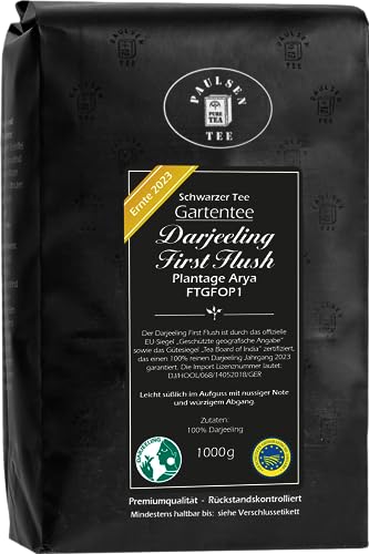 Gartentee - Plantage Arya, Darjeeling First Flush FTGFOP1, Ernte 2023, 1000g (55,95 Euro/kg) Paulsen Tee Schwarzer Tee rückstandskontrolliert von PAULSEN TEE PURE TEA