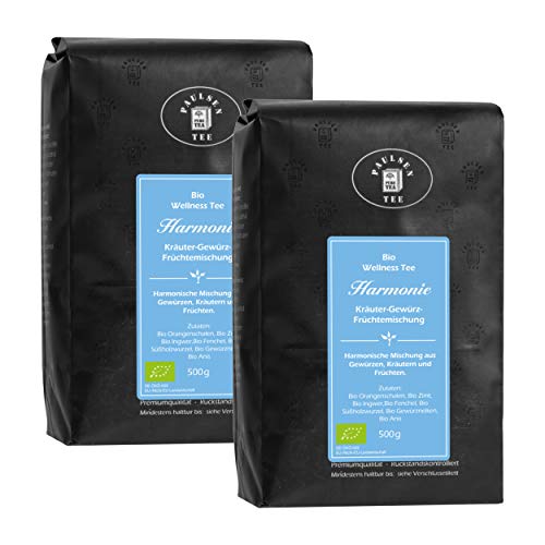 Bio Harmonie 2 x 500g (39,95 Euro / kg) Paulsen Tee Wellnesstee Kräuter-, Gewürz- und Früchteteemischung rückstandskontrolliert & zertifiziert von PAULSEN TEE PURE TEA