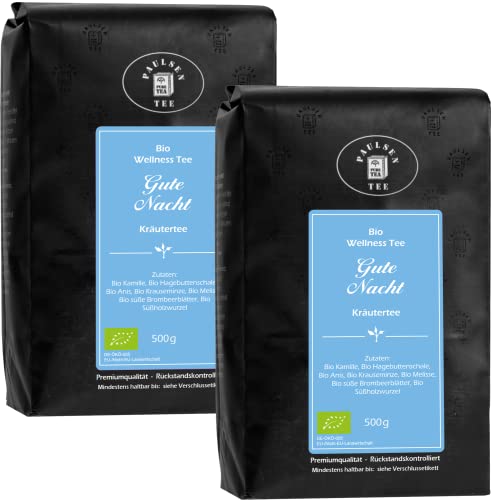 Bio Gute Nacht 2 x 500g, Paulsen Tee, Kräutertee Wellness Tee rückstandskontrolliert & zertifiziert von PAULSEN TEE PURE TEA