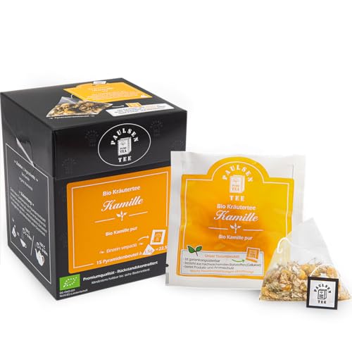 Bio Kamille 15 x 1,5g, einzeln kuvertiert, Paulsen Tee Kräutertee im Pyramidenbeutel - Bio, rückstandskontrolliert & zertifiziert von PAULSEN TEE PURE TEA