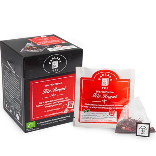Bio Kir Royal 15 x 3g, einzeln kuvertiert, Paulsen Tee Früchtetee im Pyramidenbeutel - Bio, rückstandskontrolliert & zertifiziert von PAULSEN TEE PURE TEA