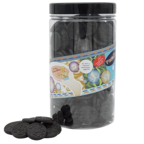 Deine Naschbox | Feste Lakritz Münzen | 1kg Pot | XL Großpackung - für Party, Candybar & als Geschenk - Niederländische Süßlakritz Taler von PE ÄM