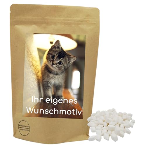 Deine Naschbox | Naschbeutel mit eigenem Motiv | kompostierbar | Größe L | gefüllt mit 800g Pfefferminz Pastillen - Minz Splitter - Pfefferminzöl von PE ÄM