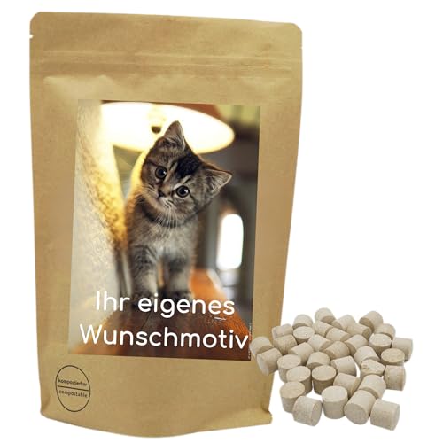 Deine Naschbox | Naschbeutel mit eigenem Motiv | kompostierbar | Größe L | gefüllt mit 800g Süßholz Lakritz Pastillen - Salmiakpulver Zylinder von PE ÄM