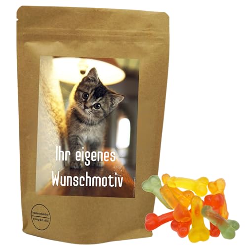 Deine Naschbox | Naschbeutel mit eigenem Motive | kompostierbar | Größe M | gefüllt mit 450g fruchtig leckeren & witzigen Fruchtgummi Willis von PE ÄM