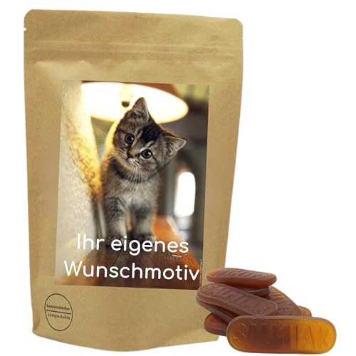 Deine Naschbox | Naschbeutel mit eigenem Motive | kompostierbar | Größe M | gefüllt mit 450g würzigen Salmiak Lakritz Zungen - Fest & Aromatisch von PE ÄM